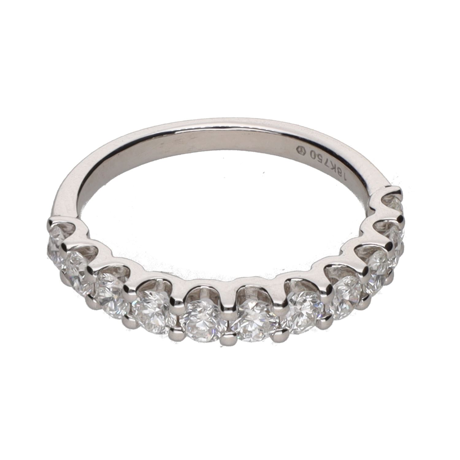 Sortija madia alianza en oro blanco con brillantes. Talla 13.