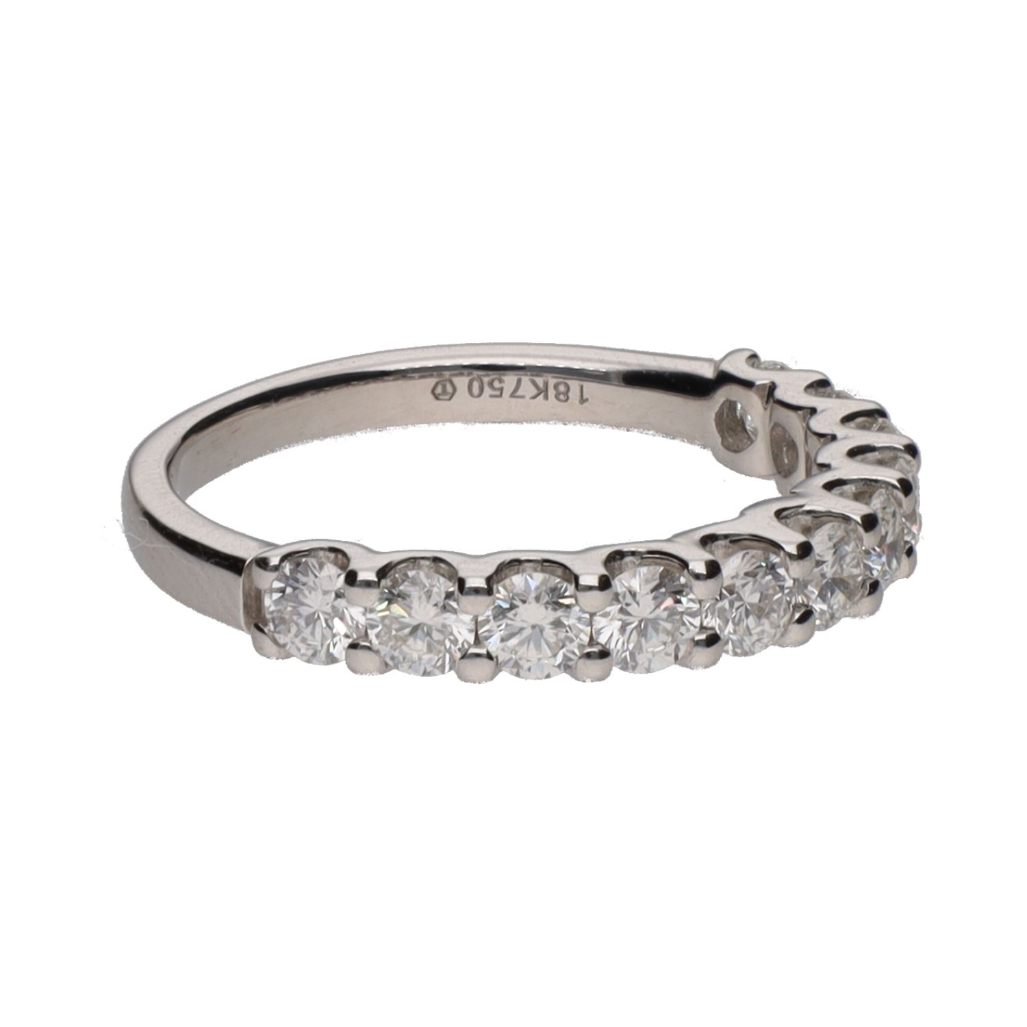 Sortija madia alianza en oro blanco con brillantes. Talla 13.