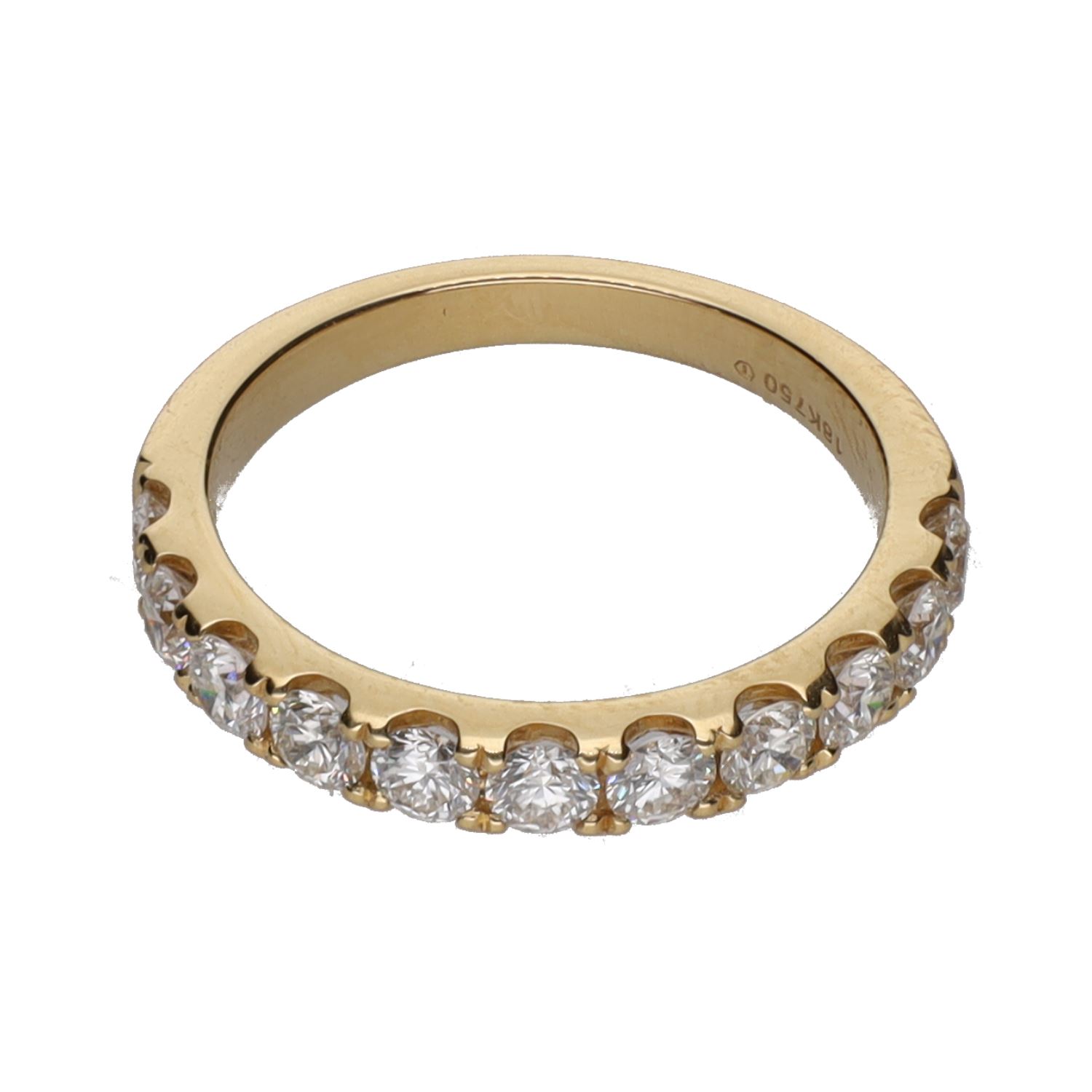 Sortija madia alianza en oro amarillo con brillantes. Talla 13.