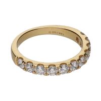 Sortija madia alianza en oro amarillo con brillantes. Talla 13.