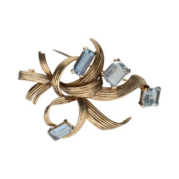 BROCHES / ALFILERES<BR>BROCHE EN ORO AMARILLO CON AGUA MARINA... · ref.: (NMXM)