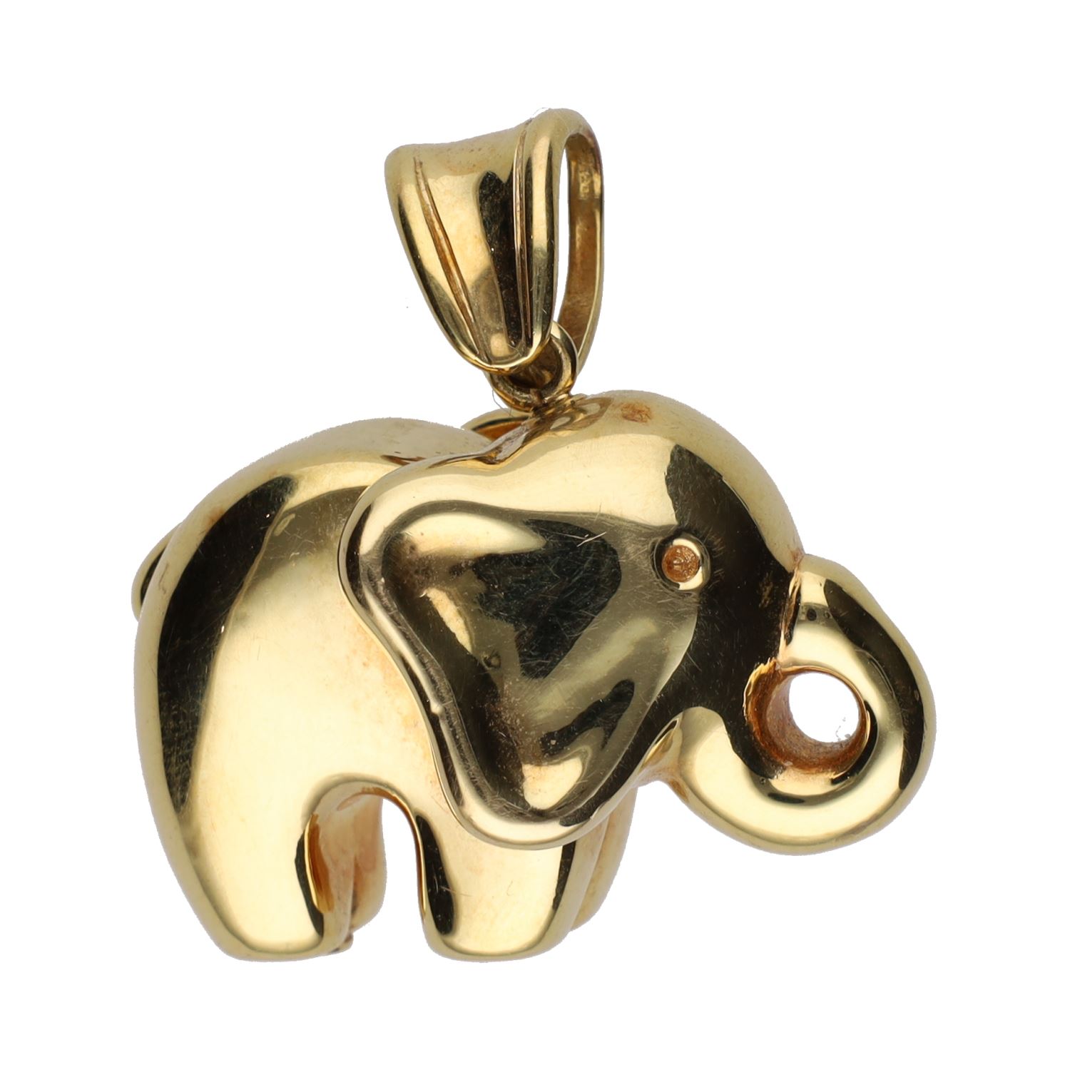 Colgante con forma de elefante en oro amarillo.