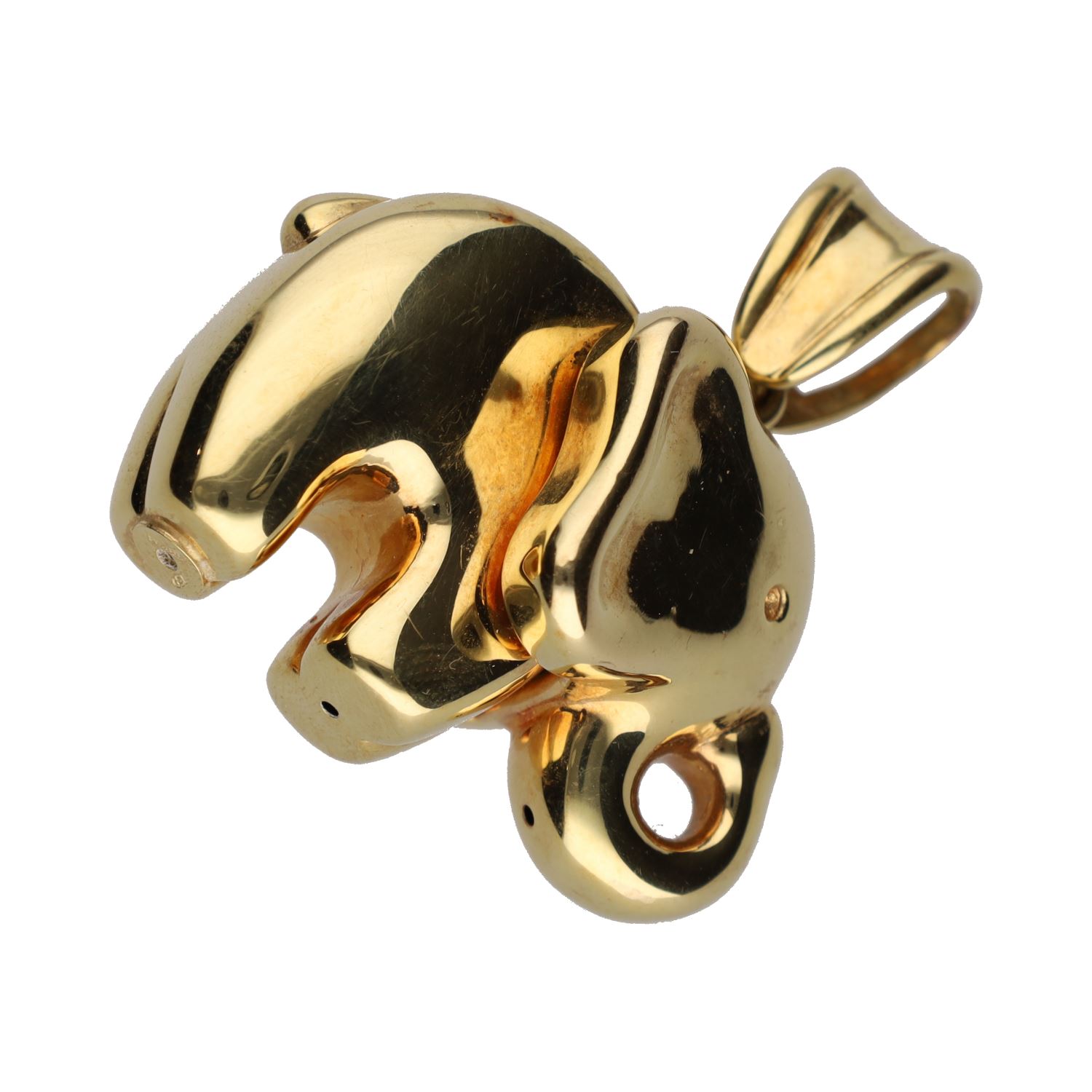 Colgante con forma de elefante en oro amarillo.