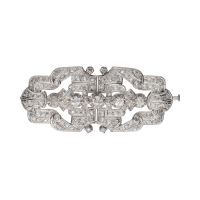 BROCHES / ALFILERES<BR>BROCHE ANTIGUO EN ORO BLANCO CON DIAMA...