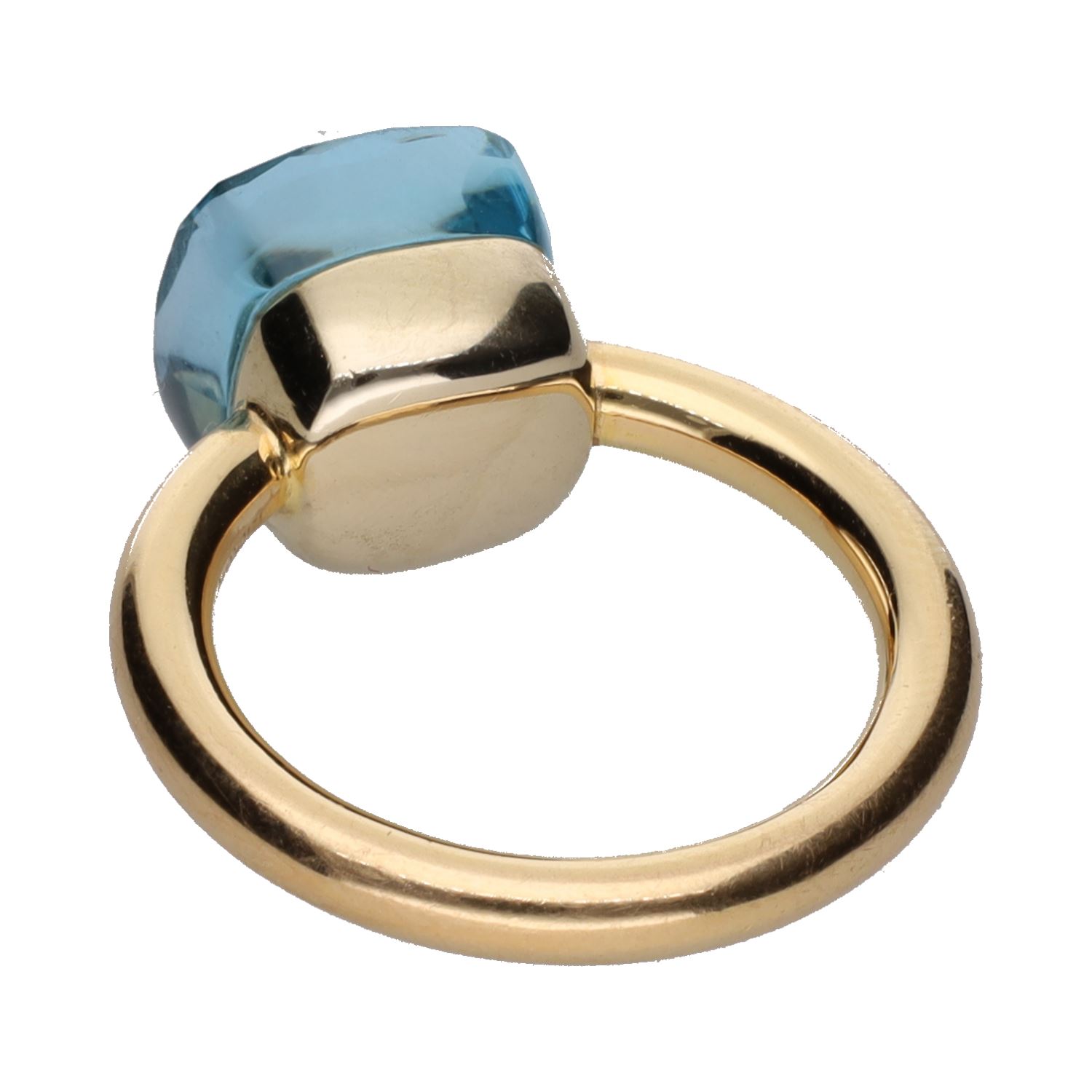 Sortija pomellato en oro amarillo con topacio azul. Talla 11.