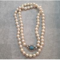 COLLARES<BR>COLLAR DE PERLAS CON BROCHE EN ORO AMA...